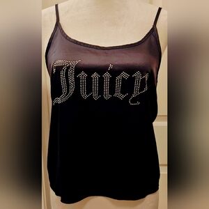 Y2K Juicy Couture Black Satin Cami Top w Rhinestone Logo.